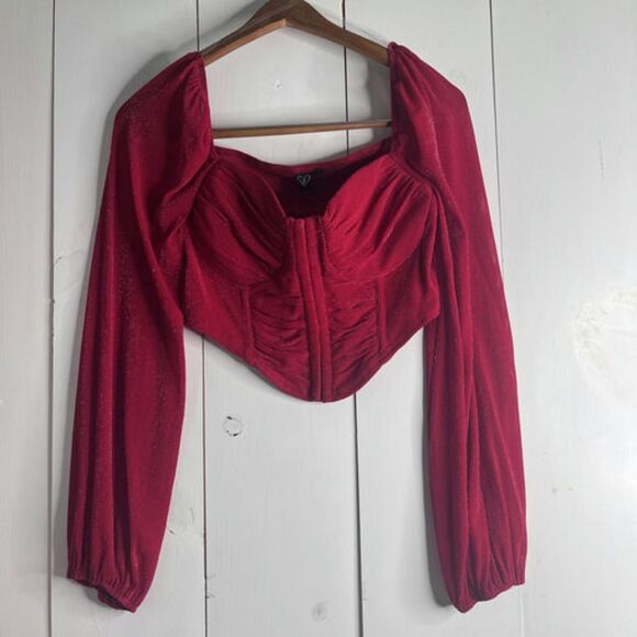 Windsor Women’s Size L Red Glitter Off Shoulder Corset Bustier Long Sleeve NWT - Picture 1 of 14